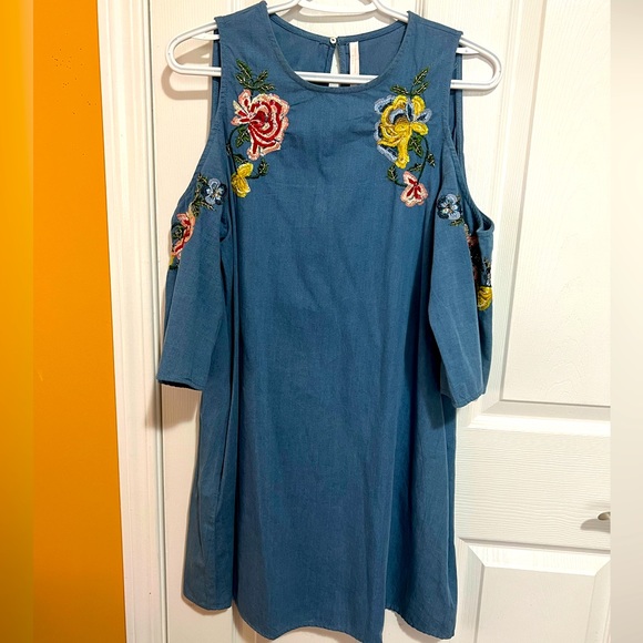 Zara Cold Shoulder Denim Dress - Picture 1 of 5